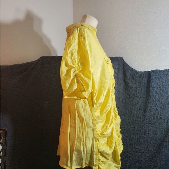 Ashley Stewart Yellow Button Down Rouched Top Size 18W - Picture 4 of 12